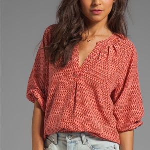 Joie ikat print blue and orange 💯 silk top size L